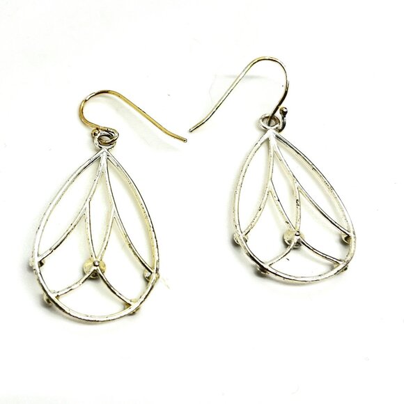 ART NOUVEAU STYLE BLACK GLASS STERLING SILVER DANGLE DROP HOOP EARRINGS 925 - Picture 9 of 10